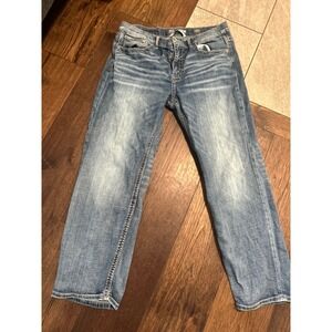 BKE Seth Straight Leg Mens Jeans 36R Medium Wash Distressed Denim